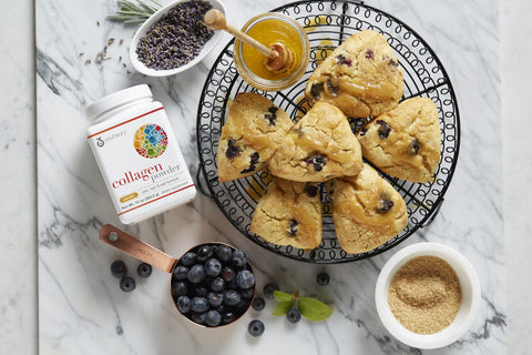 blueberry lemon scones on a serving plate