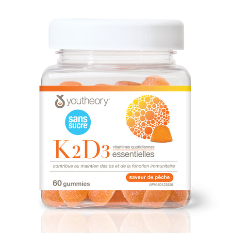 31002270 Youtheory K3D3 Gummies - Zero Sugar Peach Flavour 60 Gummies 31002270_YT_K2D3_ZeroSugar_Gummies_C3C_R2035_BTL_FR_2000x2000_MAIN2