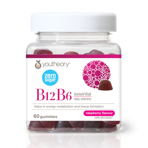 31002272 Youtheory B12B6 Gummies - Zero Sugar Raspberry Flavour 60 Gummies 31002272_YT_B12B6_ZeroSugar_Gummies_C3C_R2035_BTL_EN_2000x2000_MAIN