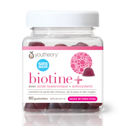 31002273 Youtheory Biotin+ Gummies - Zero Sugar Watermelon Flavour 60 Gummies 31002273_YT_Biotin+_ZeroSugar_Gummies_C3C_R2075_BTL_MAIN2