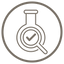 Third party certified graphic icon depicting a laboratory test tube with a magnifying glass and check mark