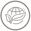 Transparent labelling graphic icon depicting a globe with a leaf in front of it