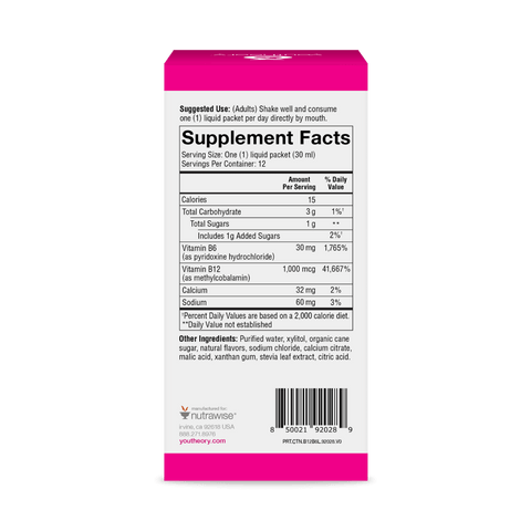 CTN.B12B6L.92028 Youtheory B12B6 Liquid Berry Flavor 12 ct Product Image - Back
