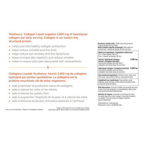 31001881 Youtheory Collagen Liquid 5,000 mg, Natural Berry, 12 ct Nutrition Facts Panel