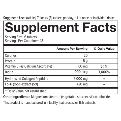 ACM.00351 Youtheory Mens Collagen 290 Tablets Nutrition Facts Panel