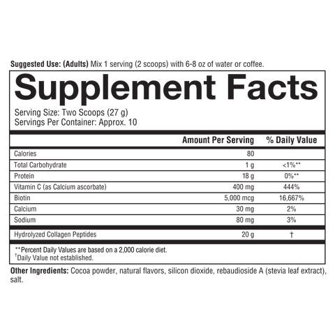 CPC.00021 Youtheory Collagen Powder Chocolate Flavor 10 oz Nutrition Facts Panel