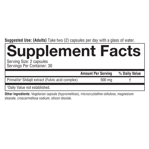 SHA.00757 Youtheory Shilajit 60 Capsules Nutrition Facts Panel