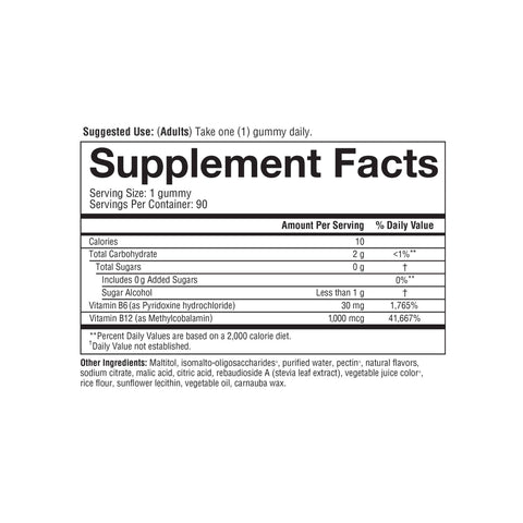 B12B6G.00151 Youtheory Vitamin B12B6 Gummy Gummies Product Image - Nutrition Panel