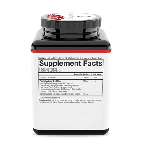 RS.00316 Youtheory Resveratrol 290 Tablets Nutrition Facts Panel