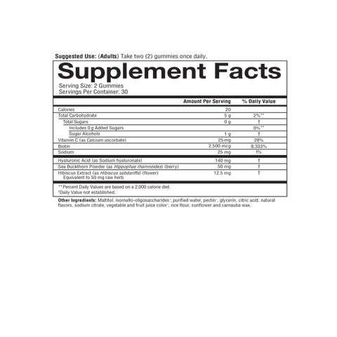 CBG.92091 Youtheory Complete Beauty Gummy Watermelon Flavor 60 Gummies Nutrition Facts Panel