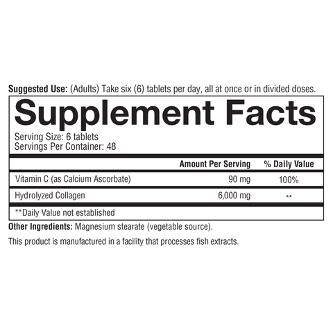 AC.00303 Youtheory Advanced Collagen 290 Tablets Nutrition Facts Panel