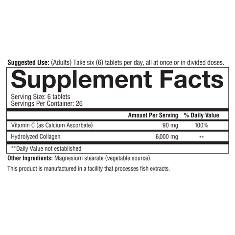 AC.00307 Youtheory Advanced Collagen 160 Tablets Nutrition Facts Panel