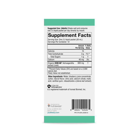 CTN.ASHL.92026 Youtheory Ashwagandha Liquid Blueberry Flavor 12 ct Product Image - Back