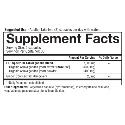 ASH.00758.BTL Youtheory Ashwagandha Capsules Product Image - Nutrition Panel