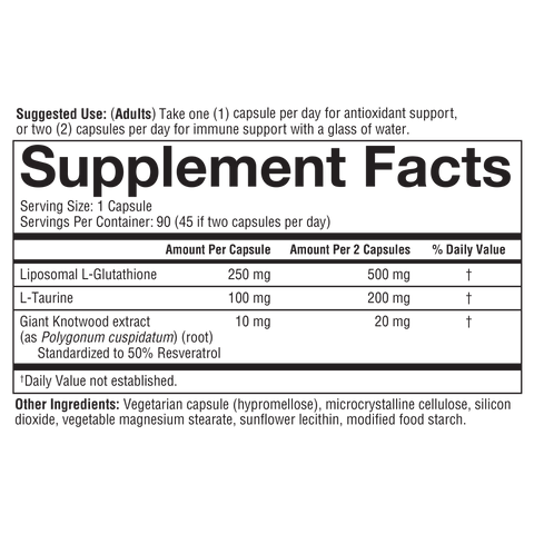 LPG.00169.BTL Youtheory Liposomal Glutathione+ Product Image - Nutrition Panel