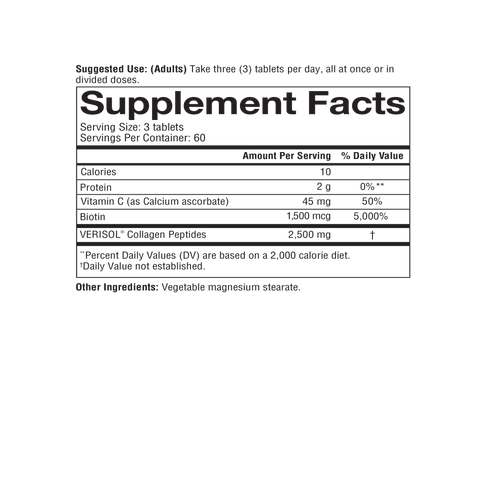 CC.00104.BTL Youtheory Concentrated Effect Collagen with Verisol Tablets Product Image - Nutrition Panel
