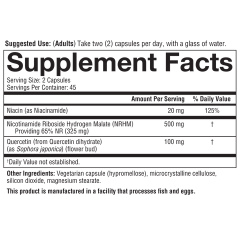 NR.00184.BTL NR Nicotinamide Riboside Product Image - Nutrition Panel