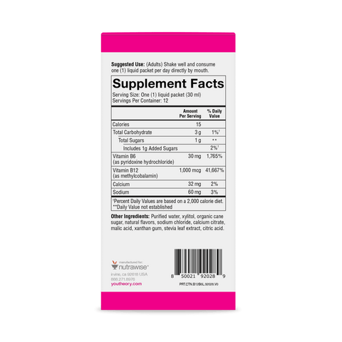CTN.B12B6L.92028 Youtheory B12B6 Liquid Berry Flavor 12 ct Nutrition Facts Panel