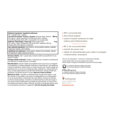 31001879 Youtheory Turmeric Extra Strength, 45 ct Nutrition Facts Panel