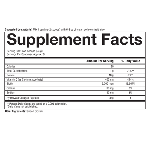 CPU.00024 Youtheory Collagen Powder Unflavored Flavor 20 oz Nutrition Facts Panel