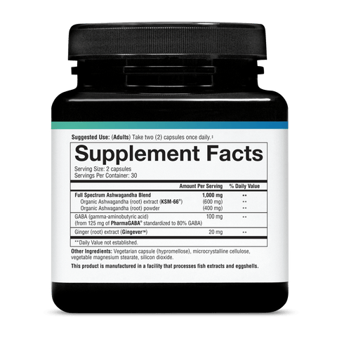 ASHGA.92065 Youtheory Ashwagandha + Gaba 60 Capsules Product Image - Right