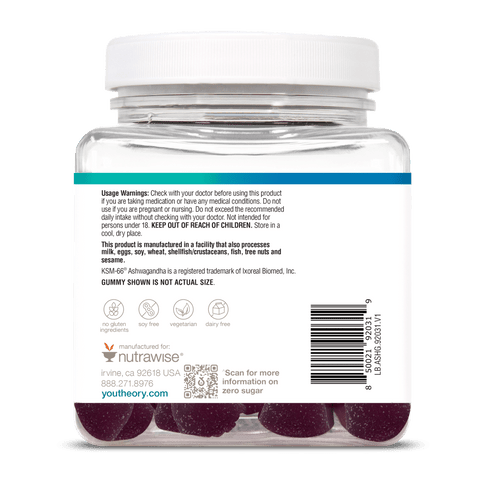 ASHG.92031 Youtheory Ashwagandha Gummies Blueberry Flavor 60 Gummies Product Image - Left