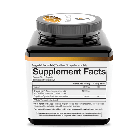LM.92074 Youtheory Lion's Mane + 60 Capsules Nutrition Facts Panel Alt