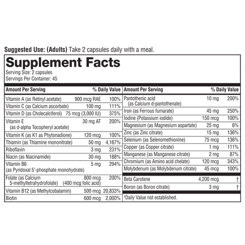 GSM.00071 Youtheory GLP-1 Support High Potency Multi 90 Capsules Nutrition Facts Panel