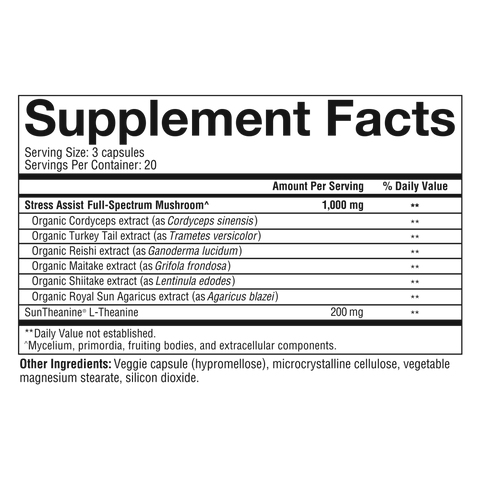 MSC.92090 Youtheory Mushroom Stress Complex 60 Capsules Nutrition Facts Panel