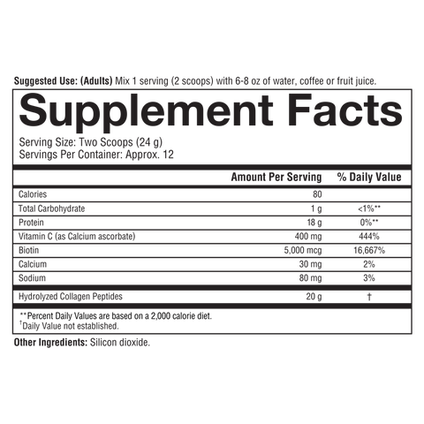 CPU.00751 Youtheory Collagen Powder Unflavored Flavor 10 oz Nutrition Facts Panel