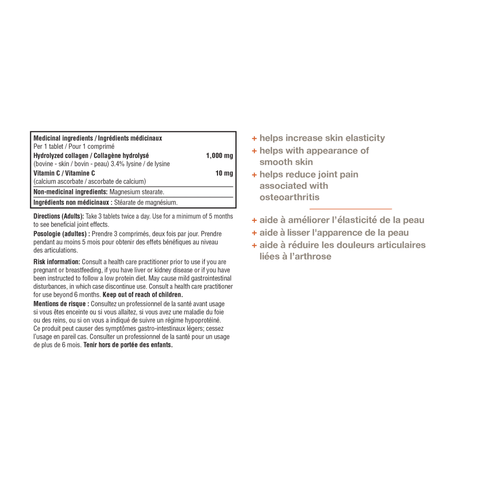 31001877 Youtheory Advanced Collagen 1,000 mg, 180 ct Nutrition Facts Panel