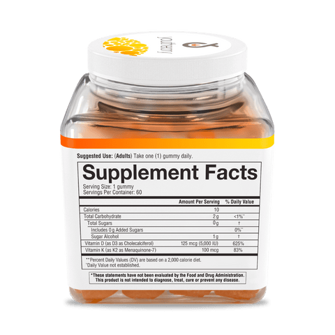 K2D3G.92033 Youtheory Vitamin K2D3 Gummy Peach Flavor 60 Gummies Nutrition Facts Panel
