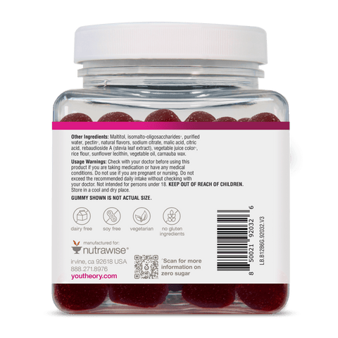 B12B6G.92032 Youtheory B12B6 Zero Sugar Gummies 60ct Product Image - Back