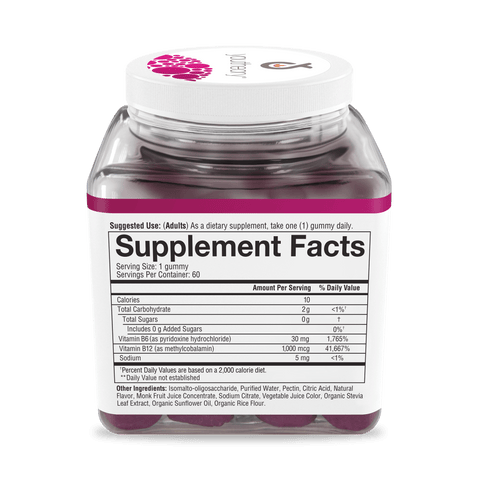 B12B6G.92032 Youtheory B12B6 Zero Sugar Gummies 60ct Nutrition Facts Panel