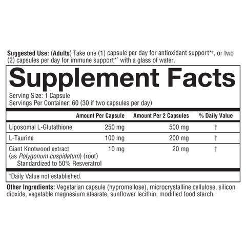 LPG.00171 Youtheory Liposomal Glutathione+ Nutrition Facts Panel
