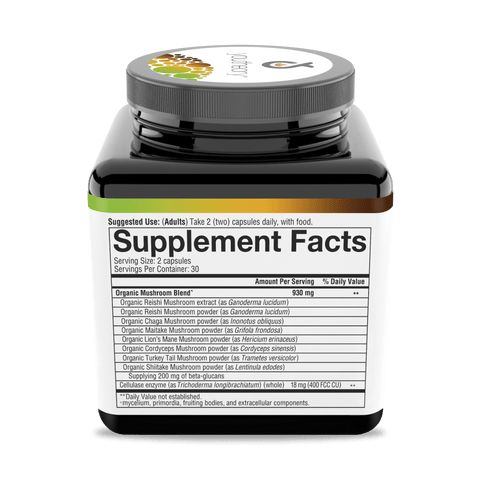 MCP.92075 Youtheory Mushroom Immune Complex 60 Capsules Nutrition Facts Panel Alt