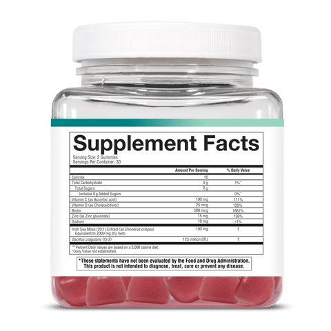 ISWG.00152 Irish Sea Moss Zero Sugar Gummies 60ct Nutrition Facts Panel