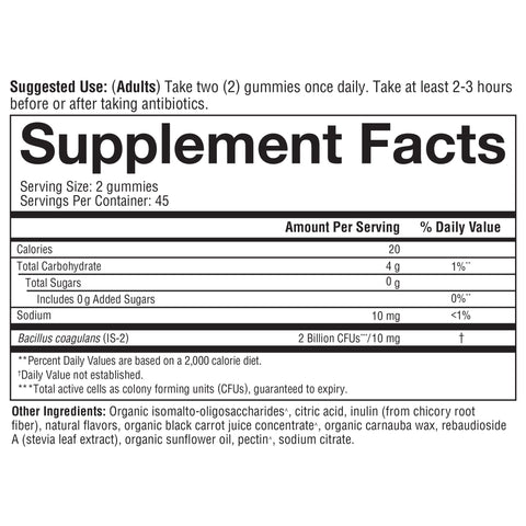 SPBG.00135.BTL Youtheory Spore Probiotic Gummy Gummies Product Image - Nutrition Panel