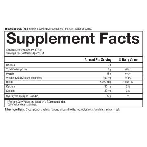 CPC.00022 Youtheory Collagen Powder Chocolate Flavor 20 oz Nutrition Facts Panel
