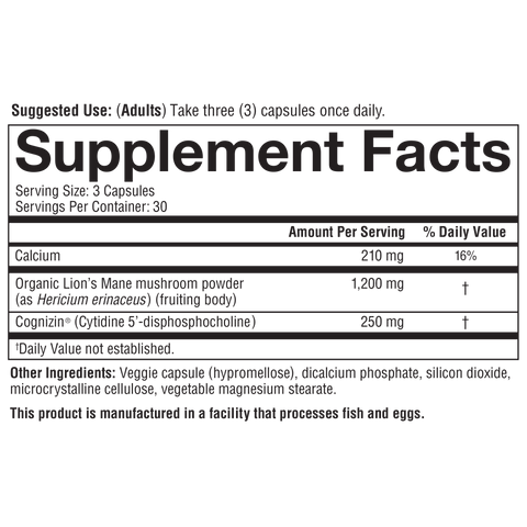 LM.00127.BTL Youtheory Lion's Mane + Capsules Product Image - Nutrition Panel
