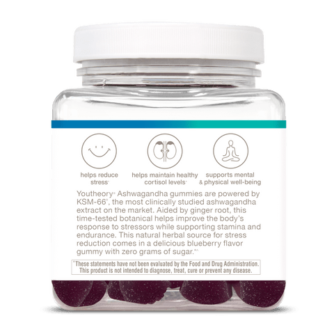ASHG.92031 Youtheory Ashwagandha Gummies Blueberry Flavor 60 Gummies Product Image - Back