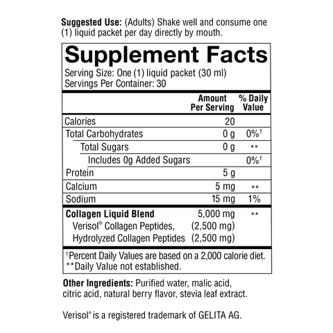 CL.92024.CTN Youtheory Collagen Liquid ct Product Image - Nutrition Panel