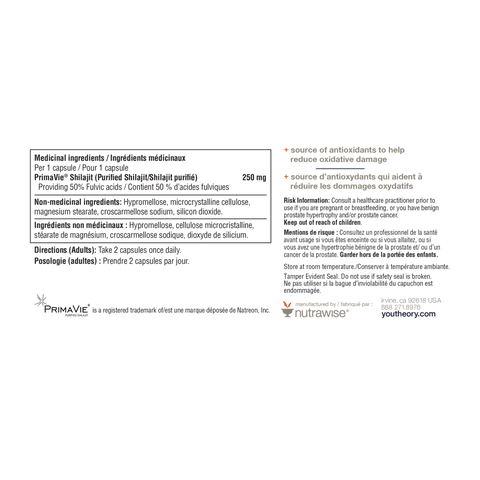 31002383 Youtheory Shilajit Capsules Nutrition Facts Panel